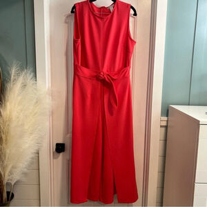 London Times Bright Rose Pink Sleeveless‎ Belted Skirted Jumpsuit. Size 14.